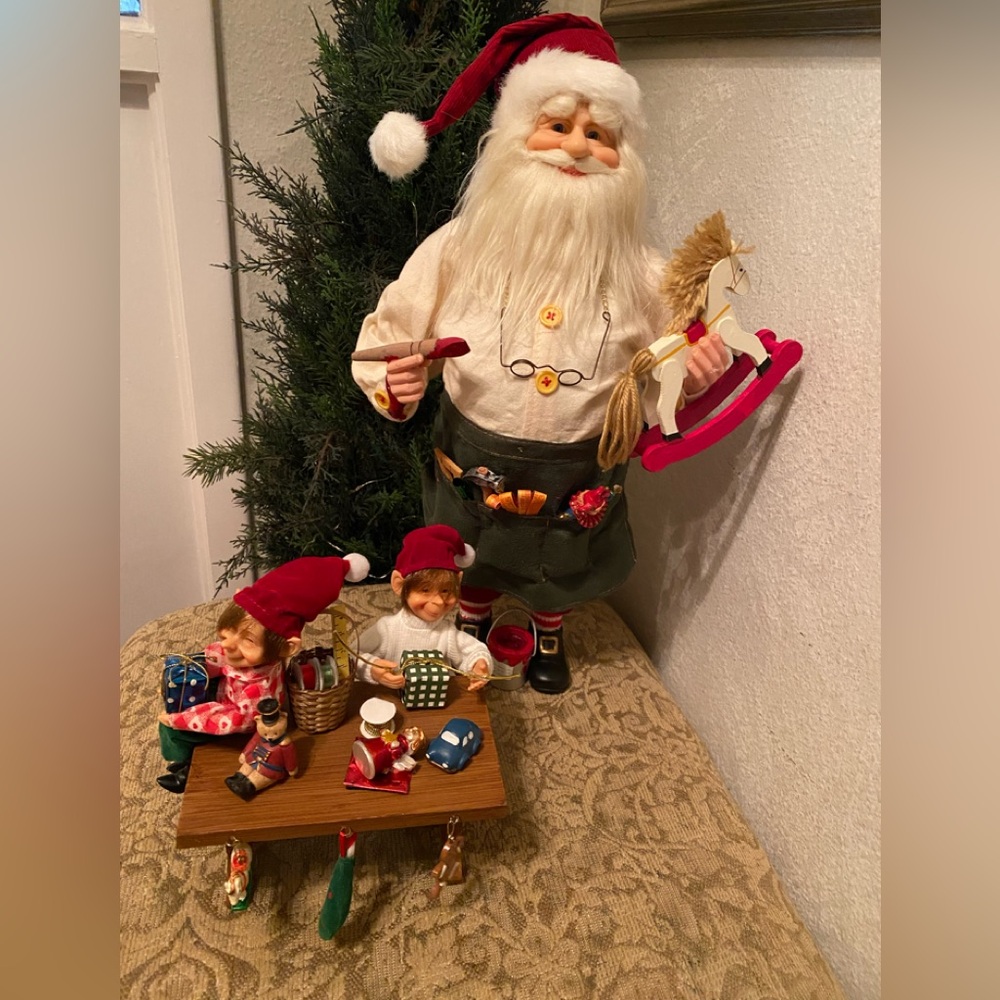 Vintage Workshop Santa with Elves Figures